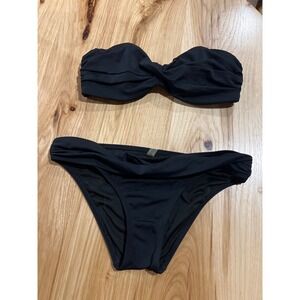 Victoria's Secret Black Ruched Bandeau Bikini Set Twist Front Low Rise Small